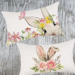 Easter Throw Pillow Covers Bunny Decorative Accent Cases Cottage Spring Decor